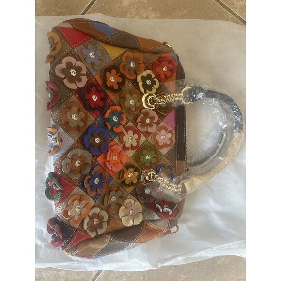 New Genuine Leather Multi Color Purse Satchel - Picture 3 of 10